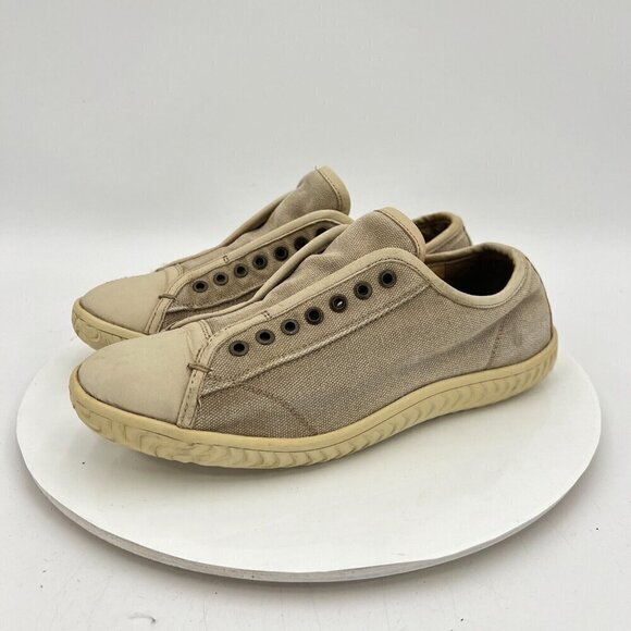 John Varvatos Men Size 7M Cream Washed Canvas Leather Pull On Laceless Shoes - Picture 1 of 15